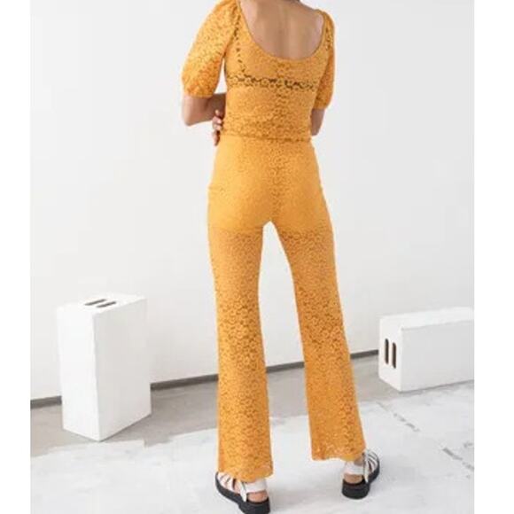 & Other Stories Yellow Lace Flare Stretch Pull on Pants Sz 2 - Picture 2 of 12